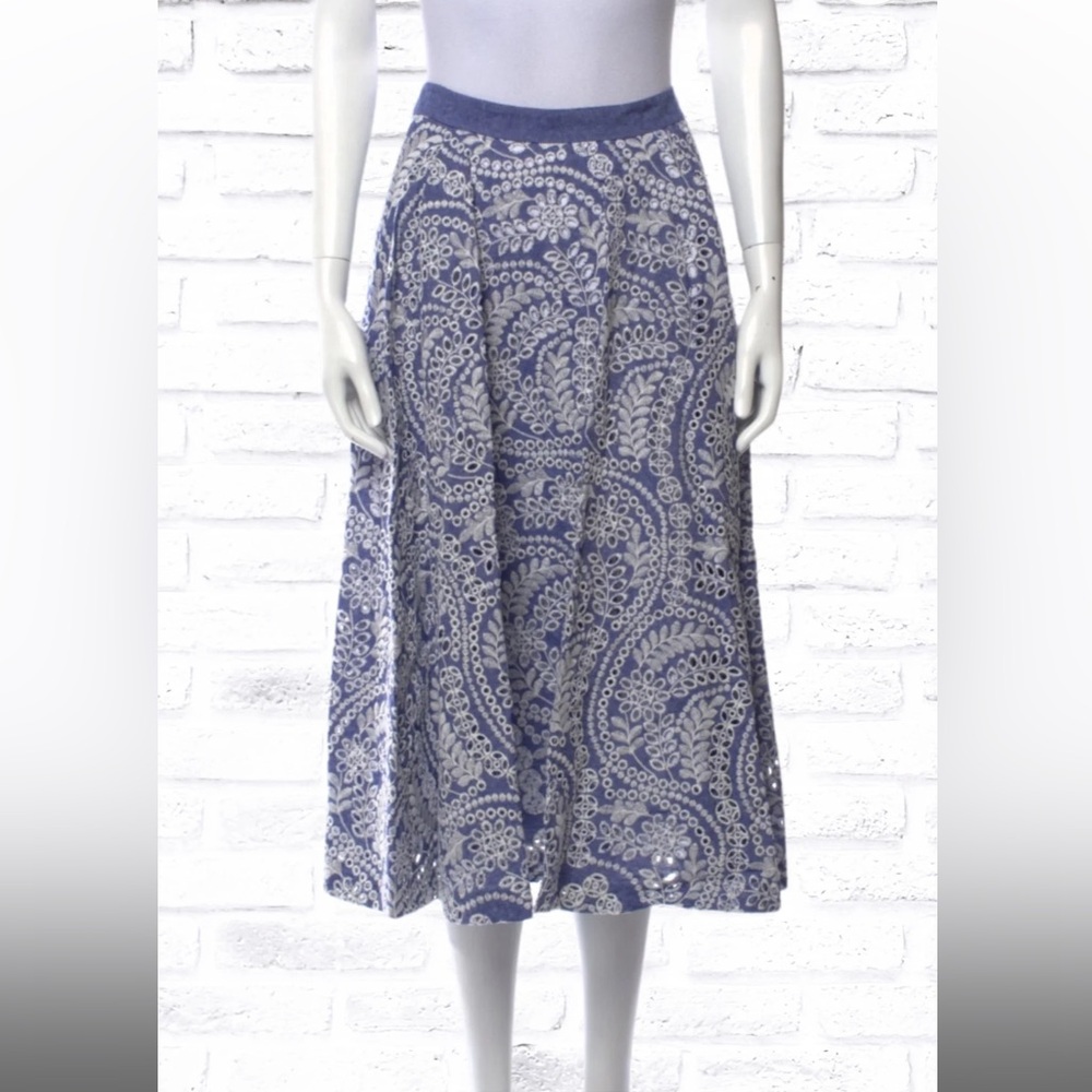 Alice + Olivia 'Parcell' Broderie Anglaise Cotton-Chambray Midi Skirt